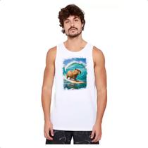 Camiseta Regata Capivara surfando no Hawaii