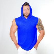 Camiseta Regata Capuz Masculina Azul Treino Academia Fit Esportiva