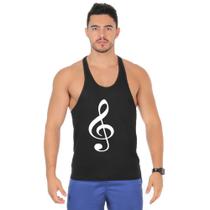 Camiseta Regata Cavada Masculina Academia Treino Estampa Musico Clave De Sol