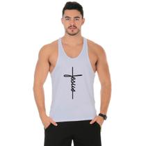Camiseta Regata Cavada Masculina Academia Treino Estampada Jesus Camiseta Regata Cavada Masculina Academia Treino Estampada Jesus