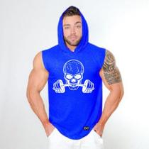Camiseta Regata Cavada Masculina Com Capuz Treino Academia Caveira Halteres