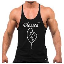 Camiseta Regata Cavada Masculina Machão Treino Academia Fitness Blessed