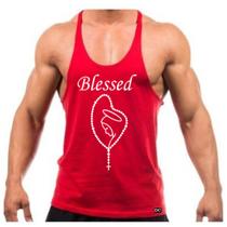 Camiseta Regata Cavada Masculina Machão Treino Academia Fitness Blessed