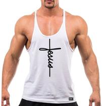 Camiseta Regata Cavada Masculina Machão Treino Academia Fitness Personalizada Jesus Cristo