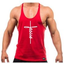 Camiseta Regata Cavada Masculina Machão Treino Academia Fitness Personalizada Jesus Cristo - DuChico