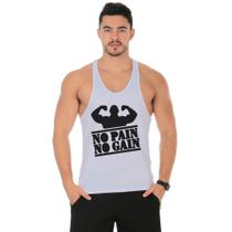 Camiseta Regata Cavada Masculino Academia Treino No Pain No Gain Camiseta Regata Cavada Masculino Academia Treino No Pain No Gain