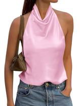 Camiseta regata Cicy Bell Summer Satin Halter Y2k sem encosto para mulheres Camiseta regata Cicy Bell Summer Satin Halter Y2k sem encosto para mulheres