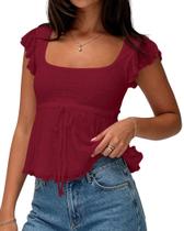 Camiseta regata Cioatin Cute Y2K Lace Flowy Peplum Babydoll para mulheres