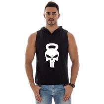 Camiseta Regata Com Capuz Esportiva Academia Liso Preto Caveira Camiseta Regata Com Capuz Esportiva Academia Liso Preto Caveira