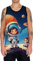 Camiseta Regata Crianças Astronautas Planetas Galáxias 1 Camiseta Regata Crianças Astronautas Planetas Galáxias 1