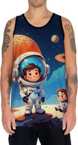 Camiseta Regata Crianças Astronautas Planetas Galáxias 1