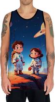 Camiseta Regata Crianças Astronautas Planetas Galáxias 10 Camiseta Regata Crianças Astronautas Planetas Galáxias 10