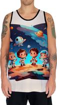 Camiseta Regata Crianças Astronautas Planetas Galáxias 9 Camiseta Regata Crianças Astronautas Planetas Galáxias 9