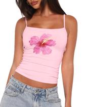 Camiseta regata Crop Cami Coatin Cute Y2K com estampa floral rosa