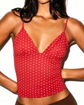 Camiseta regata curta SUUKSESS feminina sexy com decote em V profundo com bolinhas vermelhas