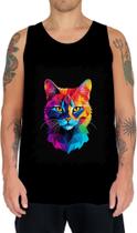 Camiseta Regata de Gatinho Colorido Neon Vetor 1