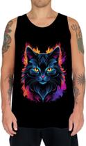 Camiseta Regata de Gatinho Colorido Neon Vetor 13