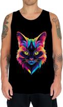 Camiseta Regata de Gatinho Colorido Neon Vetor 16