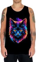 Camiseta Regata de Gatinho Colorido Neon Vetor 17
