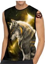 Camiseta Regata de Lobo MASCULINA Animal Galaxia Blusa