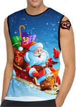 Camiseta Regata de Natal Feliz MASCULINA Papai Noel Trenó Camiseta Regata de Natal Feliz MASCULINA Papai Noel Trenó