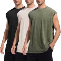 Camiseta regata de treino masculina sem mangas, lavagem vintage