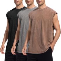 Camiseta regata de treino masculina sem mangas, lavagem vintage