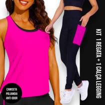 Camiseta REGATA DRY FIT MALHA FRIA POLIAMIDA + Calça LEG LEGGING BOLSOS Conjunto Fitness 540