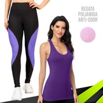 Camiseta REGATA DRY FIT MALHA FRIA POLIAMIDA + Calça LEG LEGGING REDINHA Conjunto Fitness 537