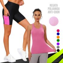 Camiseta REGATA Dry Fit MALHA FRIA POLIAMIDA + SHORT Leg Legging COM BOLSOS Conjunto Fitness 552