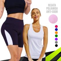 Camiseta Regata Dry Fit MALHA FRIA POLIAMIDA + Short Leg Legging REDINHA Conjunto Fitness 549