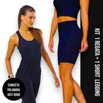Camiseta Regata Dry Fit MALHA FRIA POLIAMIDA + Short Leg Legging REDINHA Conjunto Fitness 549
