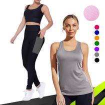 Camiseta REGATA DRY FIT Tecido Furadinho + CALÇA leg LEGGING BOLSOS Conjunto Fitness Feminino 632