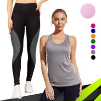 Camiseta REGATA DRY FIT Tecido furadinho + CALÇA leg LEGGING REDINHA Conjunto Fitness Feminino 631