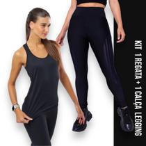 Camiseta REGATA DRY FIT Tecido furadinho + Calça LEG LEGGING REDINHA Conjunto Fitness Feminino 631