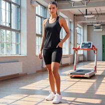 Camiseta REGATA DRY FIT Tecido Furadinho + SHORT LEG Legging COM BOLSOS Conjunto Fitness 634