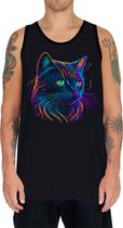 Camiseta Regata Estampada T-shirt Face Gato Neon Felino 1