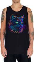 Camiseta Regata Estampada T-shirt Face Gato Neon Felino 1