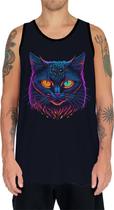 Camiseta Regata Estampada T-shirt Face Gato Neon Felino 2 Camiseta Regata Estampada T-shirt Face Gato Neon Felino 2