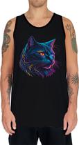 Camiseta Regata Estampada T-shirt Face Gato Neon Felino 3
