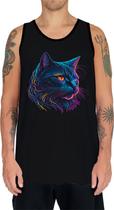 Camiseta Regata Estampada T-shirt Face Gato Neon Felino 3 Camiseta Regata Estampada T-shirt Face Gato Neon Felino 3