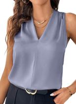 Camiseta regata EVALESS Summer para mulheres com decote em V plissada Beau Blue M