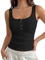 Camiseta regata feminina AKLOPVII sem mangas com acabamento em renda preta