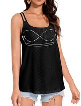 Camiseta regata feminina ANYFITTING de verão com sutiã embutido com estampa floral Camiseta regata feminina ANYFITTING de verão com sutiã embutido com estampa floral