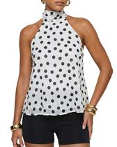 Camiseta regata feminina BAIGRAM de malha de bolinhas, frente única, branca