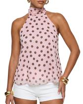 Camiseta regata feminina BAIGRAM de malha de bolinhas, frente única, rosa Camiseta regata feminina BAIGRAM de malha de bolinhas, frente única, rosa
