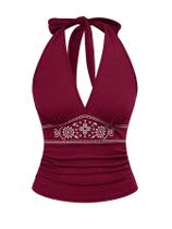 Camiseta regata feminina BEAUDRM Western Cowgirl Boho Halter Burgundy