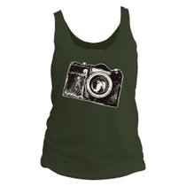 Camiseta regata feminina - Câmera Fotográfica - DASANTIGAS