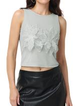 Camiseta regata feminina Cazaddi em malha floral 3D Summer Crop Grey-S