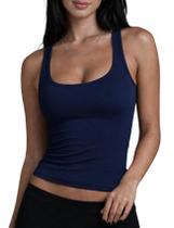 Camiseta regata feminina CHANGEZOE, decotada, decotada, gola redonda, azul marinho